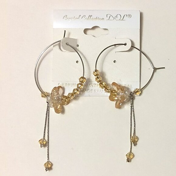 NEW Genuine Light Yellow Austrian Crystal Floral Hoop Earrings 30mm Jewelry Gift - Picture 4 of 7